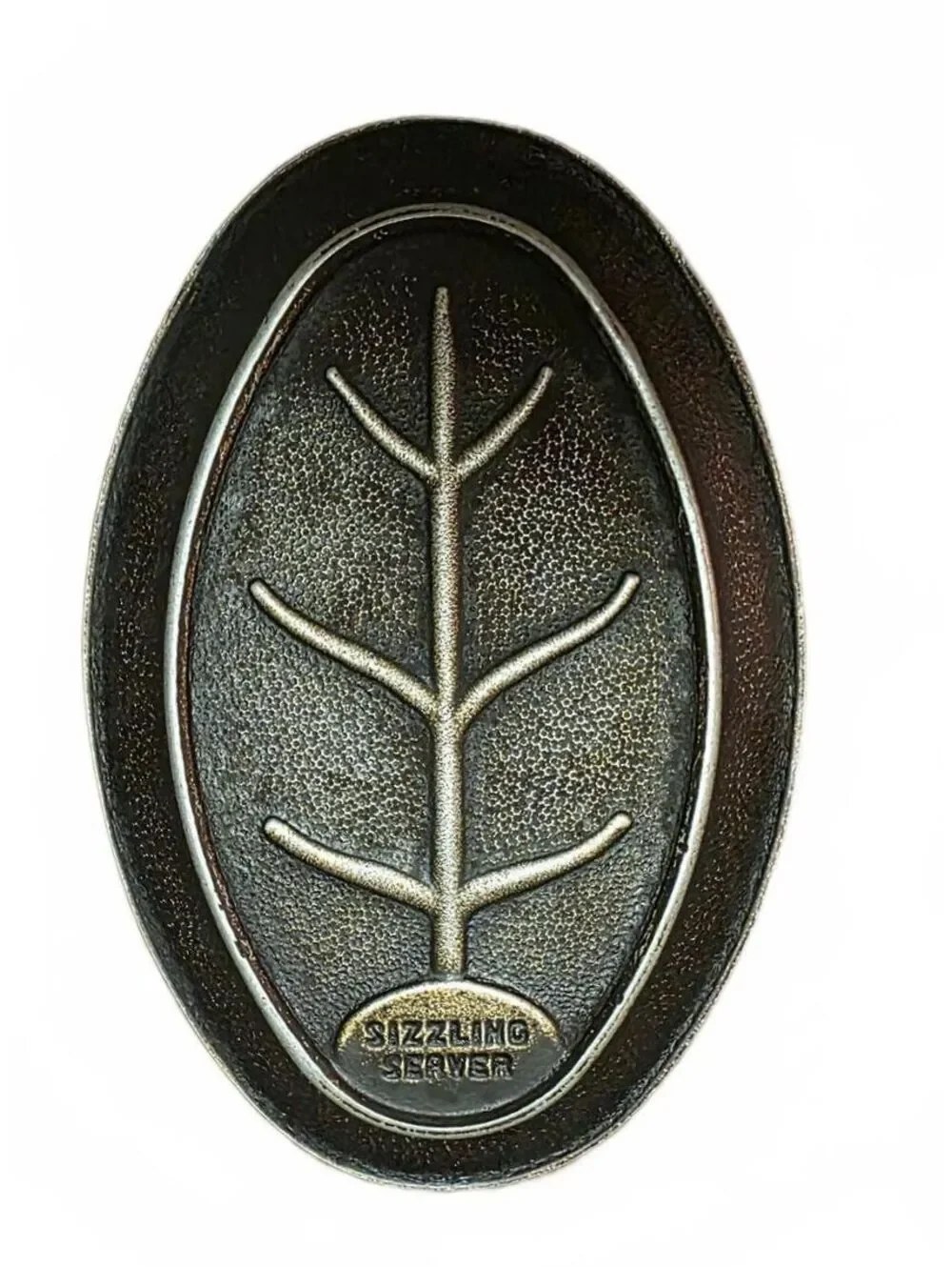 2 Vintage Cast Aluminum Sizzling Steak Server Platters Tree of Life Meat Trays